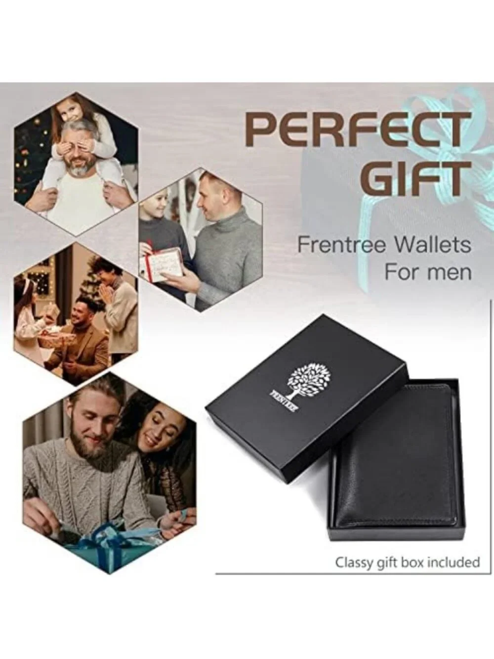 Men's Trifold Nappa Leather Wallet - RFID Protected, 15 Card Slots, Black